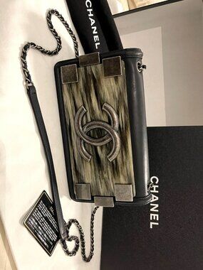 CHANEL BOY BRICK Flap Bag Iridescent Plexiglass & Lambskin w/Leather Lace Chain